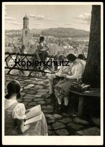 ÄLTERE POSTKARTE BIBERACH AN DER RISS BLICK AUF VOM GIGELBERG MÄDCHEN MIT BUCH Baden-Württemberg girls Ansichtskarte