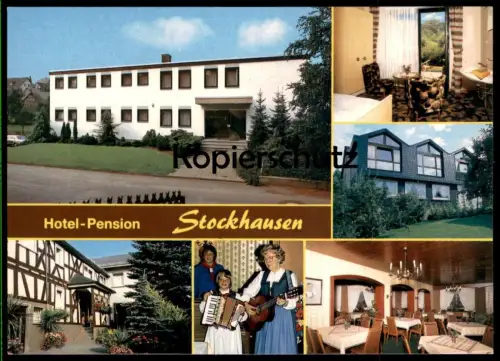 ÄLTERE POSTKARTE MÜSCHENBACH-HACHENBURG STOCKHAUSEN HOTEL PENSION AKKORDEON GITARRE Ansichtskarte AK cpa postcard