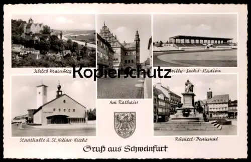 ÄLTERE POSTKARTE SCHWEINFURT WILLY SACHS STADION STADTHALLE RÜCKERT DENKMAL SCHLOSS MAINBERG soccer stadium AK postcard