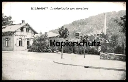 ALTE POSTKARTE WIESBADEN DRAHTSEILBAHN ZUM NEROBERG Seilbahn Zug train Ansichtskarte cpa postcard AK