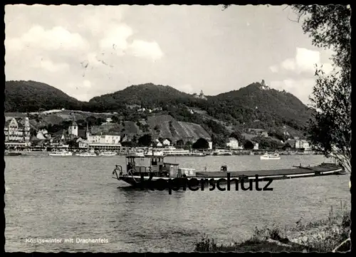 ÄLTERE POSTKARTE KÖNIGSWINTER MIT DRACHENFELS FRACHTSCHIFF Schiff cargo ship Ansichtskarte postcard cpa AK