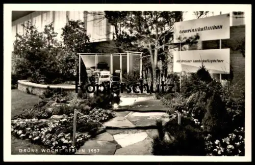 ALTE POSTKARTE BERLIN GRÜNE WOCHE 1957 GEMEINSCHAFTSSCHAU DER BERLINER LANDSCHAFTSGÄRTNER SONDERSTEMPEL Ansichtskarte AK
