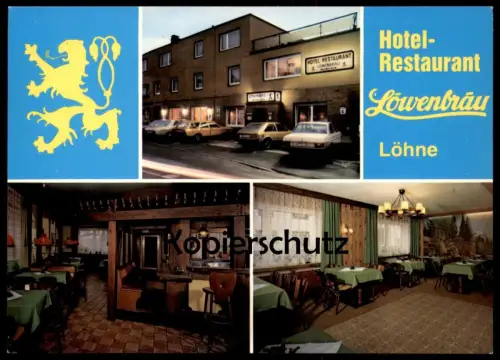 ÄLTERE POSTKARTE LÖHNE HOTEL RESTAURANT LÖWENBRÄU HEIDI WILDE OPEL KADETT MERCEDES VOLKSWAGEN VW Bad Oeynhausen AK cpa