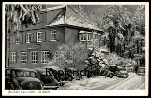 ALTE POSTKARTE SANDPLACKEN IM TAUNUS GASTHAUS TANNENHEIM IM WINTER VW KÄFER VOLKSWAGEN SCHMITTEN Ansichtskarte AK cpa