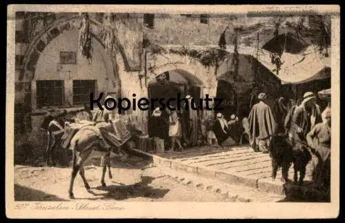 ALTE POSTKARTE JERUSALEM 1928 STREET SCENE UNE RUE EINE STRASSE TRACHT TURBAN Esel donkey cpa Ak Ansichtskarte postcard