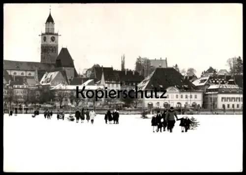 ALTE POSTKARTE ÜBERLINGEN AM BODENSEE SEEGFRÖRNE BEGINN 01.02.1963 Eisschicht zugefrorener See Ansichtskarte AK postcard