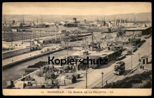 ALTE POSTKARTE MARSEILLE BASSIN QUAI DE LA JOLIETTE TRAM tramway Strassenbahn Zug train Dampfer Schiff postcard cpa AK