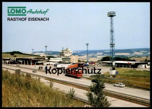 ÄLTERE POSTKARTE RASTHOF EISENACH LOMO AUTOHOF LKW TRUCK AUTOBAHN-RASTSTÄTTE KRAUTHAUSEN Grenzturm ? motorway autoroute