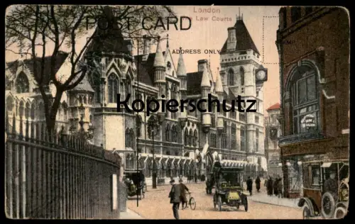 ALTE POSTKARTE LONDON THE LAW COURTS HAIR SALOON CAR MISPRINT WRONG SIDE DRUCKFEHLER Auto Ansichtskarte cpa AK postcard
