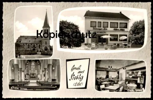 ÄLTERE POSTKARTE GRUSS AUS SISTIG EIFEL CAFÉ RESTAURANT FINK BITBURGER PILS COCA COLA SCHIRM GILDEN KÖLSCH KALL AK cpa