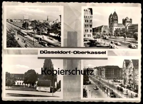 ÄLTERE POSTKARTE DÜSSELDORF OBERKASSEL RHEIN-ALLEE LKW VW KÄFER MIT VERDECK Ansichtskarte postcard AK cpa