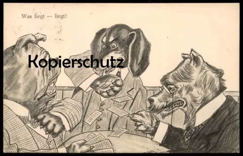 ALTE POSTKARTE HUNDE VERMENSCHLICHT SPIELEN SKAT DACKEL BULLDOGGE SPITZ DOGS play cards Hund dog chien postcard cpa AK