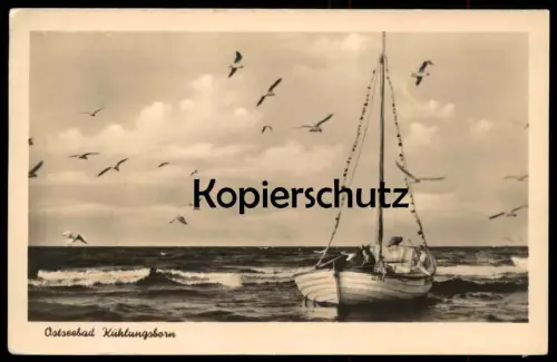 ÄLTERE POSTKARTE OSTSEEBAD KÜHLUNGSBORN SEGELBOOT Boot Ostsee Möwen Möwe Ansichtskarte AK cpa postcard