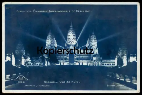ALTE POSTKARTE PARIS 1931 EXIBITION COLONIALE ANGKOR VUE DE NUIT Ansichtskarte AK postcard cpa