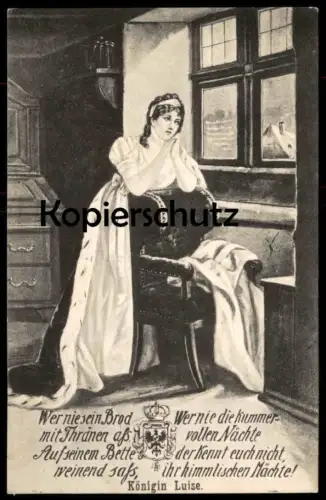 ALTE POSTKARTE KÖNIGIN LUISE WER NIE SEIN BROD MIT THRÄNEN ASS. AUF SEINEM BETTE WEINEND SASS SPRUCH Ansichtskarte
