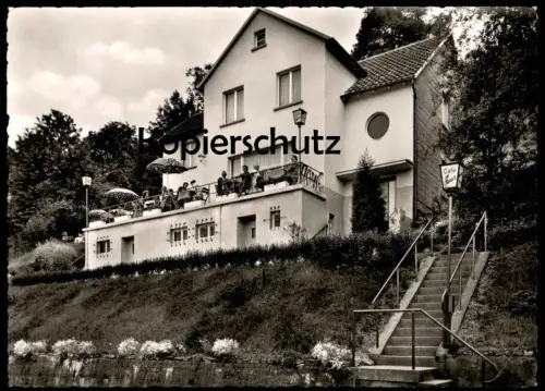 ÄLTERE POSTKARTE CAFÉ BREUER HERRLICHE LAGE ZWISCHEN BAD BODENDORF UND SINZIG AM RHEIN AUSBLICK WESTERWALD SIEBENGEBIRGE