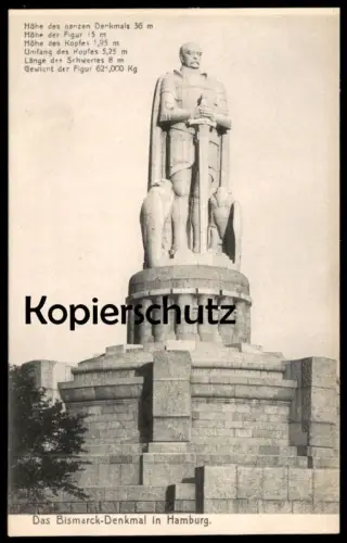 ALTE POSTKARTE HAMBURG DAS BISMARCK-DENKMAL HÖHE 36 METER SCHWERT 8 METER Bismarckdenkmal monument cpa postcard AK