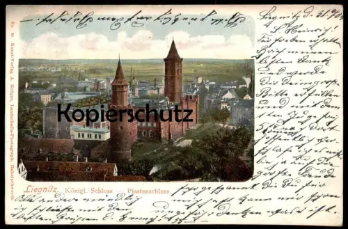ALTE POSTKARTE LIEGNITZ SCHLESIEN KÖNGIGLICHES SCHLOSS PIASTENSCHLOSS PANORAMA castle Legnica postcard Ansichtskarte