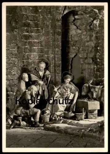 ÄLTERE POSTKARTE HIRTEN UND KRIPPE MÜNCHEN UM 1800 HEILIGE FAMILIE NEAPEL ANBETUNG DER HIRTEN AK crib couvent christmas