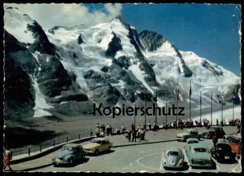 POSTKARTE GROSSGLOCKNER STRASSE FREIWANDECK VW KÄFER Kever Coccinelle Volkswagen Gletscher Auto cars voitures