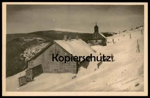 ALTE POSTKARTE HEIDEBRÜNNEL IM ALTVATERGEBIRGE MIT DEM KEPERNIK WINTER Heidebrünnl Altvater Vresová studánka Wiesenberg