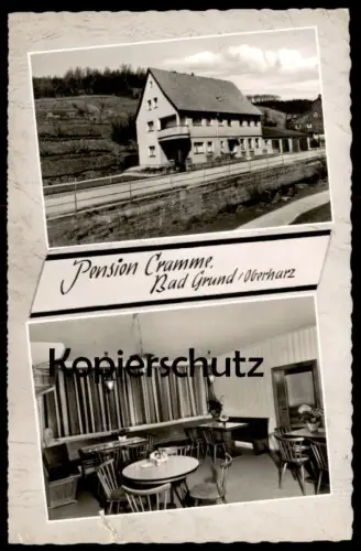 ÄLTERE POSTKARTE BAD GRUND PENSION CRAMME RESTAURANT LIEGEWIESE GARAGEN OBERHARZ HARZ Ansichtskarte AK cpa postcard