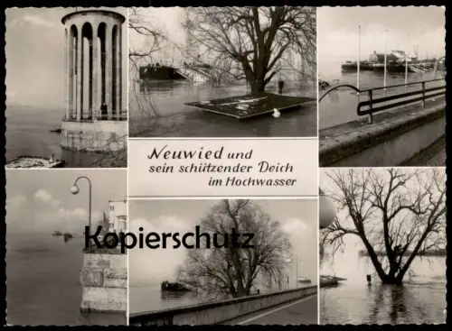 ÄLTERE POSTKARTE NEUWIED UND SEIN SCHÜTZENDER DEICH BEI HOCHWASSER RHEIN Überflutung Ansichtskarte AK cpa postcard