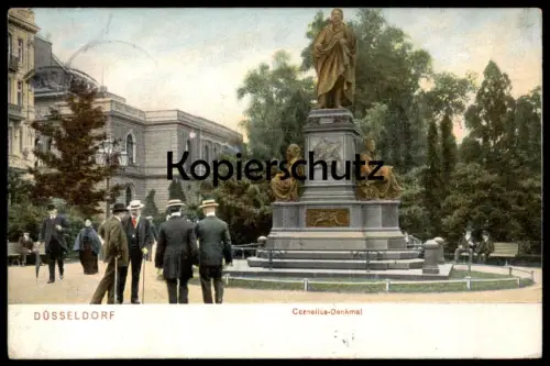 ALTE POSTKARTE DÜSSELDORF CORNELIUS DENKMAL 1906 HERREN MÄNNER HUT SPAZIERSTOCK FRACK monument Ansichtskarte AK postcard