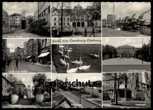 ÄLTERE POSTKARTE GRUSS AUS HAMBURG HARBURG HALLENBAD BREMER STRASSE LÜNEBURGER STRASSE HAFEN ROSENTREPPE Ansichtskarte