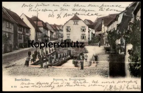 ALTE POSTKARTE BEERFELDEN BRUNNEN MIT BRUNNENGASSE 1907 MÜMLING QUELLE Ansichtskarte AK cpa postcard