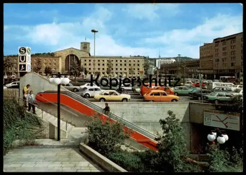 ÄLTERE POSTKARTE STUTTGART HAUPTBAHNHOF OPEL VW KÄFER VOLKSWAGEN RENAULT FORD Auto Autos car Ansichtskarte postcard cpa