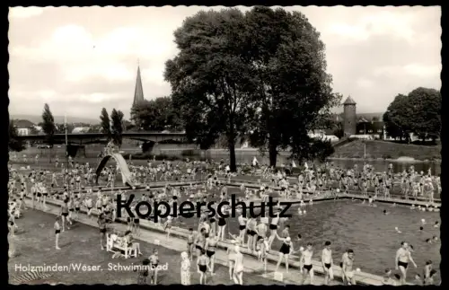 ÄLTERE POSTKARTE HOLZMINDEN SCHWIMMBAD BAD RUTSCHE BADENDE SWIMMING POOL Ansichtskarte AK cpa postcard