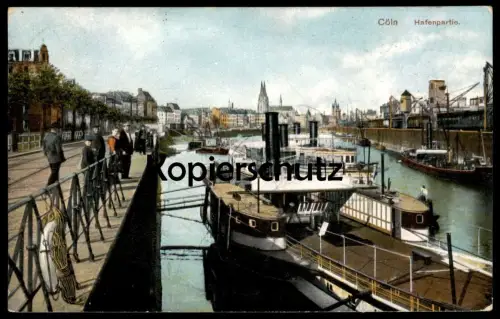 ALTE POSTKARTE CÖLN HAFENPARTIE DAMPFER KÖLN HAFEN harbour port havre Frachtschiff freight ship postcard Ansichtskarte