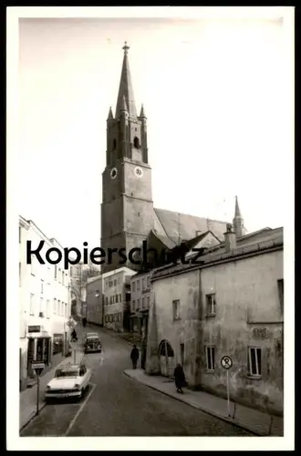 ALTE POSTKARTE EGGENFELDEN KIRCHENGASSE SACKGASSE REKLAME TELEFUNKEN FRISEUR ST. NIKOLAUS KIRCHE VW KÄFER AK cpa