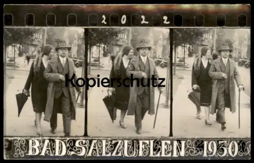ALTE POSTKARTE BAD SALZUFLEN 1930 STEREOSKOPIE STEREOGRAMM EHEPAAR SCHIRM GEHSTOCK Ansichtskarte AK postcard cpa photo