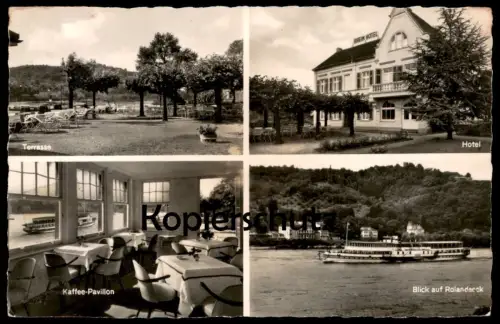 ALTE POSTKARTE BAD HONNEF RHEINHOTEL SPETSMANN HOTEL KAFFEE-PAVILOON TERRASSE BLICK AUF ROLANDSECK AK cpa postcard