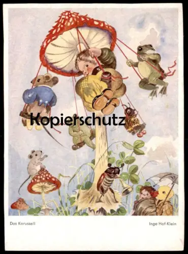 ALTE POSTKARTE PHANTASIE DAS KARUSSELL FROSCH MAUS GEKLEIDET KIND INGE HOF-KLEIN frog mouse carousel AK cpa postcard