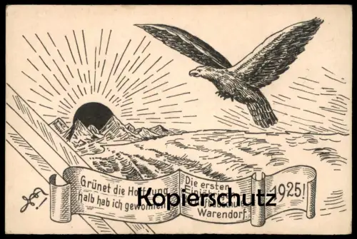 ALTE POSTKARTE WARENDORF DIE ERSTEN EINJÄHRIGE AUFBAUSCHULE 1925 HOFFNUNG ADLER Abschluss Studentica Couleurkarte