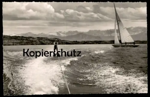 ÄLTERE POSTKARTE AMMERSEE SPIEL AUF DEN WELLEN WASSERSKI water ski nautique waterski Karwendelgebirge AK postcard cpa