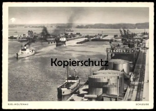 ALTE POSTKARTE KIEL HOLTENAU SCHLEUSE KANALSCHLEUSE FRACHTSCHIFF Schiff cargo ship canal postcard cpa