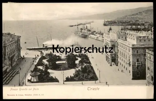 ALTE POSTKARTE TRIESTE PIAZZA GRANDE COL PORTO HAFEN TRIEST Schiff Dampfer Ansichtskarte AK postcard cpa
