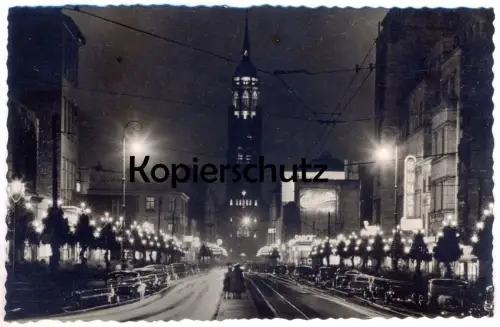 ÄLTERE POSTKARTE KREFELD RHEINSTRASSE BEI NACHT AUTOS LICHTER KUNST REKLAME Ansichtskarte AK cpa postcard