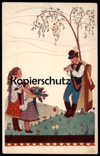 ALTE POSTKARTE KINDER MÄDCHEN LAUSCHEN FLÖTENSPIELER UNGARN Hungary Magyarország Flöte enfants children girls postcard