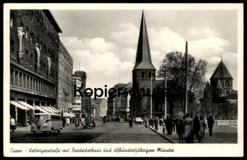 ÄLTERE POSTKARTE ESSEN KETTWIGERSTRASSE MIT BAEDECKERHAUS UND ELFHUNDERTJÄHRIGEM MÜNSTER C&A Kettwiger Straße AK cpa