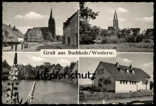 ÄLTERE POSTKARTE GRUSS AUS BUCHHOLZ WESTERWALD KIRCHE ASBACH Ansichtskarte AK cpa postcard