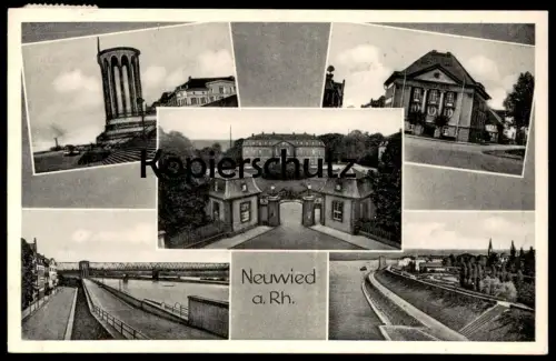 ÄLTERE POSTKARTE NEUWIED AM RHEIN PEGELTURM KREISMUSEUM SCHLOSS DEICH Ansichtskarte AK cpa postcard
