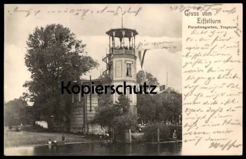 ALTE POSTKARTE GRUSS VOM EIFFELTURM PARADIESGARTEN TREPTOW BERLIN Tour Eiffel cpa postcard Ansichtskarte