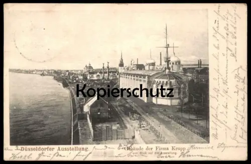 ALTE POSTKARTE DÜSSELDORFER AUSSTELLUNG 1902 GEBÄUDE DER FIRMA KRUPP ESSEN POSTSTEMPEL DÜSSELDORF AUSSTELLUNG postcard