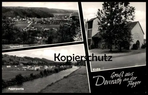 ÄLTERE POSTKARTE GRUSS AUS DONRATH AN DER AGGER KIRCHE TEILANSICHT AGGERPARTIE LOHMAR Ansichtskarte AK cpa postcard