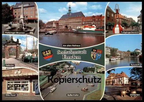 ÄLTERE POSTKARTE EMDEN SEEHAFENSTADT AUSSENHAFEN OTTIFANTEN OTTO HUUS HAFEN SAR SCHIFF Wappen Schiffe ship AK postcard